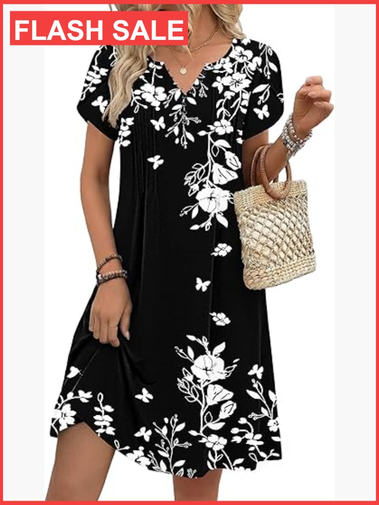 Women's Floral V-Neck A-Line Mini Dress With Pockets